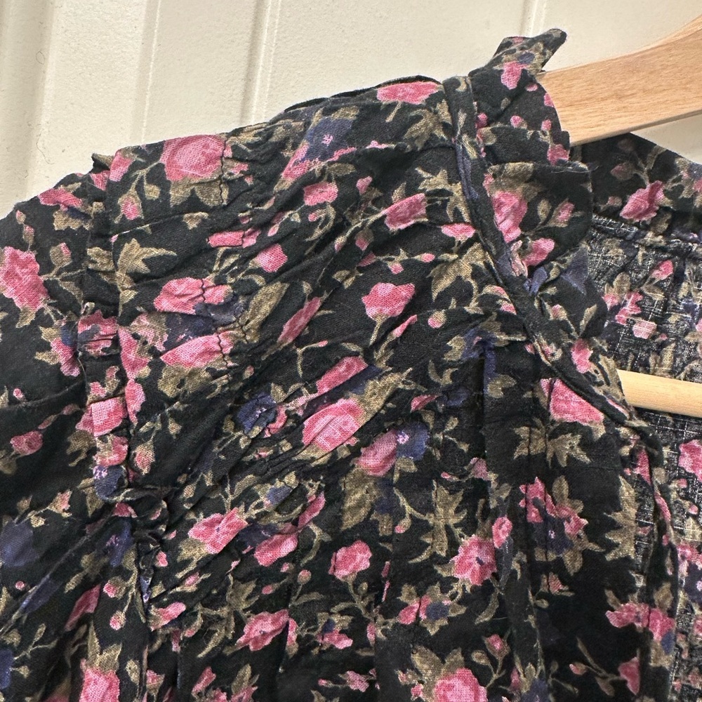Free People Meant to Be Blouse Black Pink Floral Print Size Medium - Picture 7 of 11